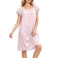 thumbnail image 5 of Chemise Nightgowns for Women Zaewscy Lady's Home-style Short-sleeved Lace Nightgown Beige Free Size, 5 of 8