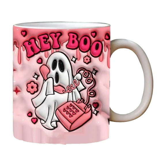 Pumpkin Coffee Cup with Lid, Halloween Ceramic Coffee Mug Halloween Tumbler Cup Perfect for Coffee Lover, Ghost Design