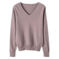 thumbnail image 4 of WUANDIXFA Chandails à Enfiler Femmes Chandails Col en V Chandails pour Femmes Chandails Légers pour Femmes Manches Longues Col Rond Léger Doux Chandail Tricoté Blouse Violet,2TG, 4 of 4