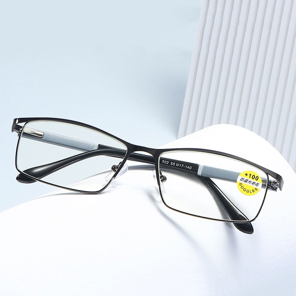 2 Pairs of Men Anti-blue light Reading Glasses 3.00 Metal Business Business Rectangular Spring Hinges Readers +3.0