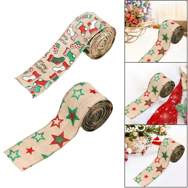 Cintas,Embalaje de regalo de cintas de borde con cable de Navidad,Navidad Cintas de Navidad Cinta para regalos,Decoración de cinta de envoltura con navideños,5mx6cm Cintas Macarena Cintas