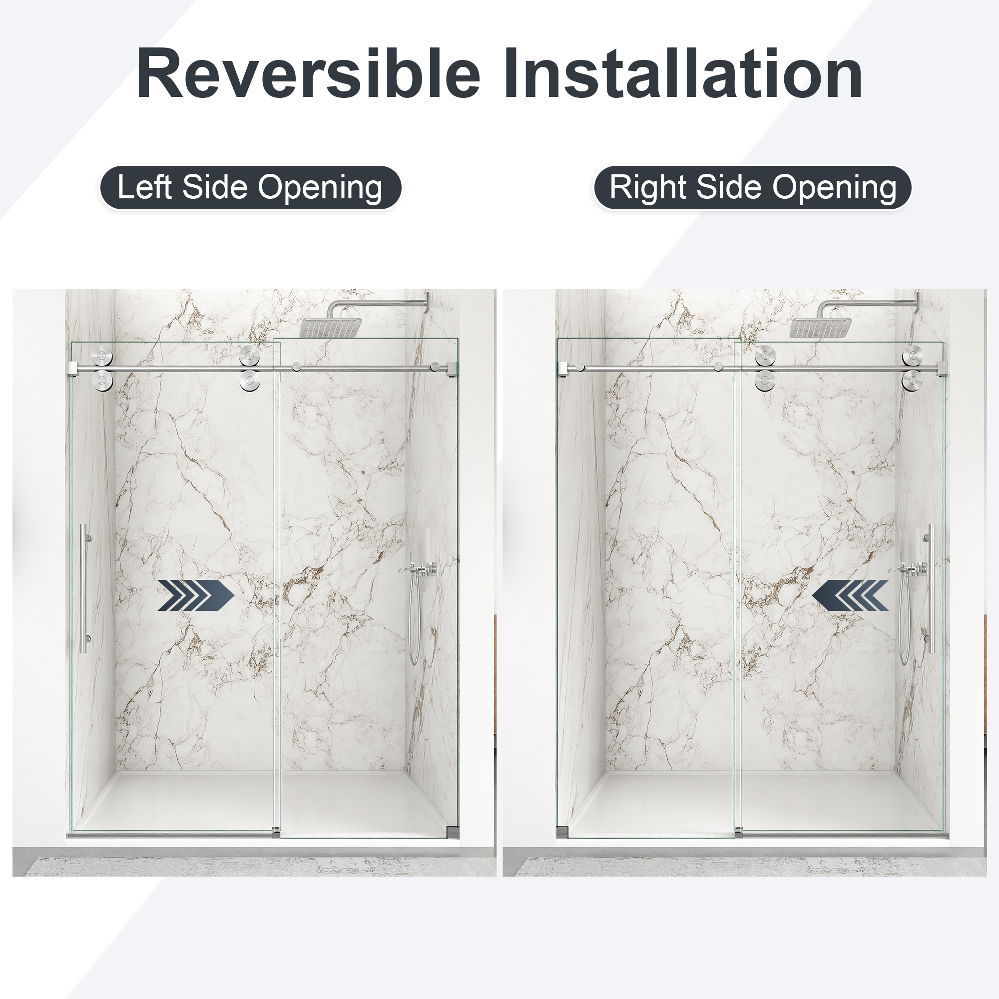 56"-60"W x 72"H Frameless Single Sliding Shower Door – 5/16" (8mm) Clear Tempered Glass,Brushed Nickel02