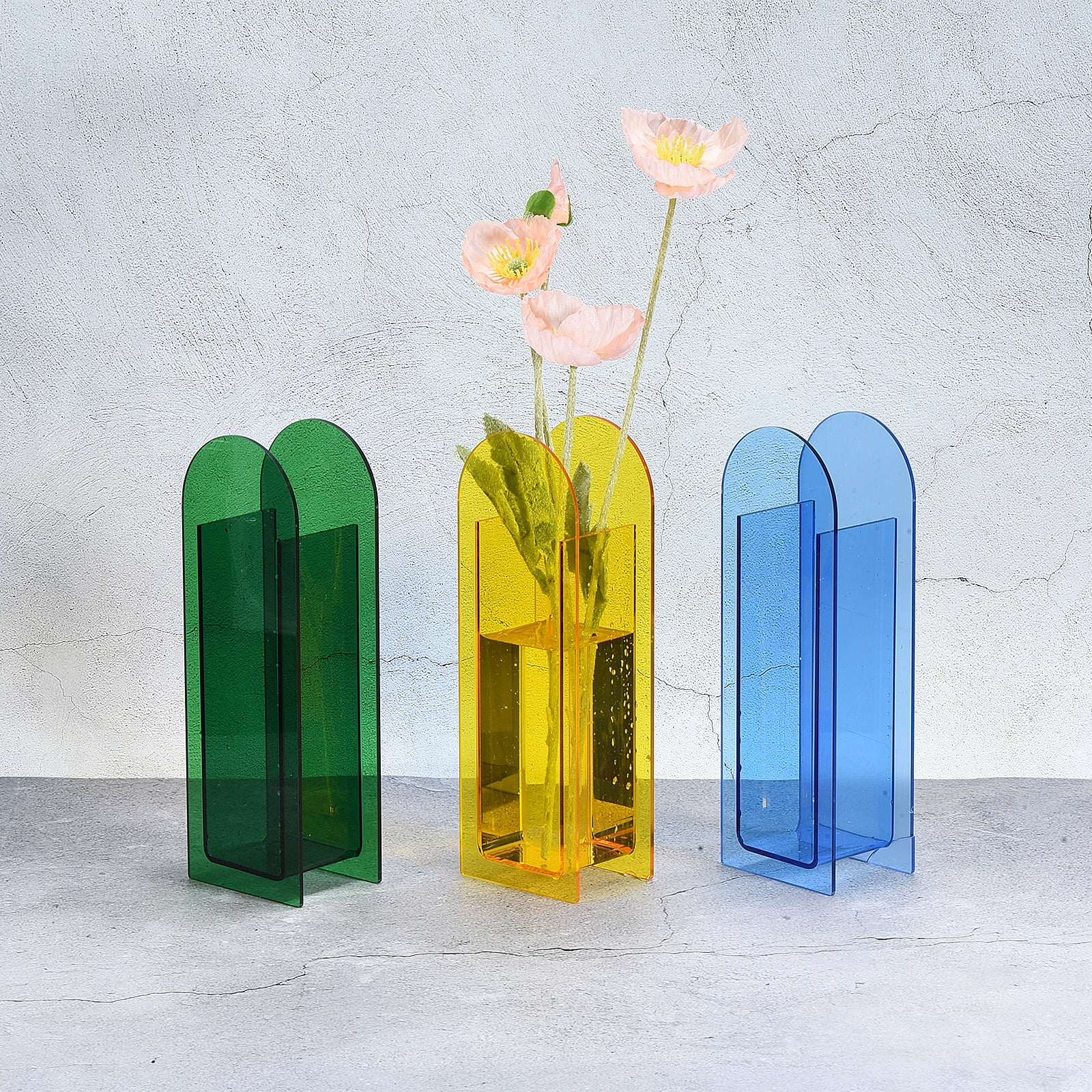 Unique Bargains Arch Acrylic Floral Vase Clear Geometric Plastic Decorative Vase for Home Yellow