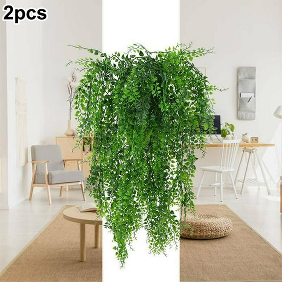 Fancy 2Pcs Artificial Hanging Plants 32.28inch Fake Ivy Vine Fake Ivy Leaves for Wall House Room Patio Indoor Outdoor Decor (No Baskets) Green