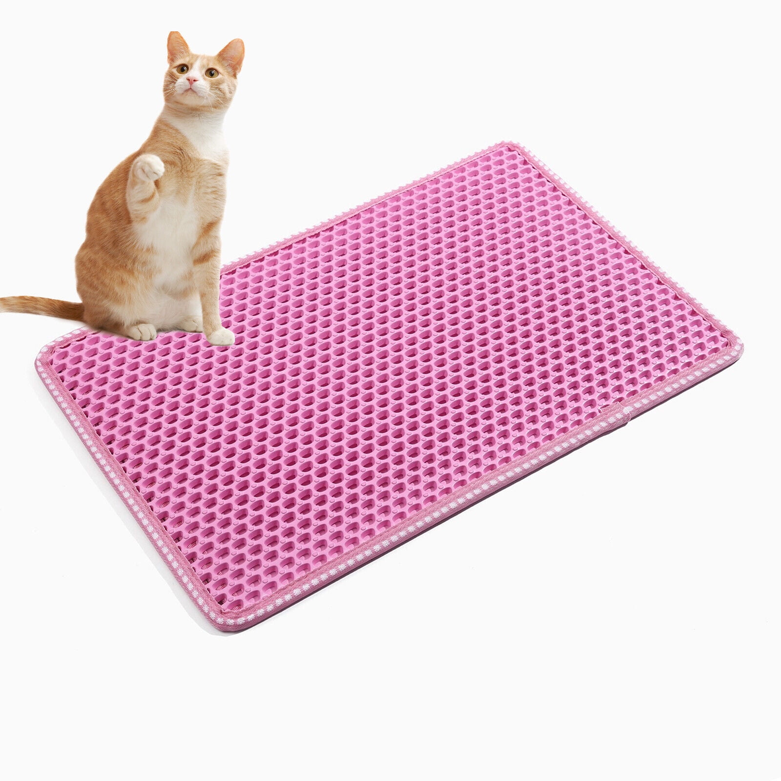 nine bull Double Layer Cat Litter Mat,Kitty Litter Trapping Mat Waterproof  Scatter Control Honeycomb Cat Litter Box Mat（22 x 15 Pink） 