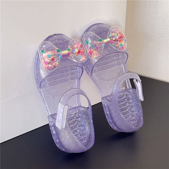 SGFCWSX Girls Jelly Sandals Kids Glitter Confetti Bow Adjustable Strap Closed Toe Summer Casual Shoes Purple Size 12.5 Little Kids