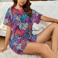 thumbnail image 4 of Wukai Tropical Leaves Women's Pajama Set,Short-Sleeve Top and Shorts with Elastic Waistband and Pockets for Loungewear, Yoga, and Casual Wear-Small, 4 of 8