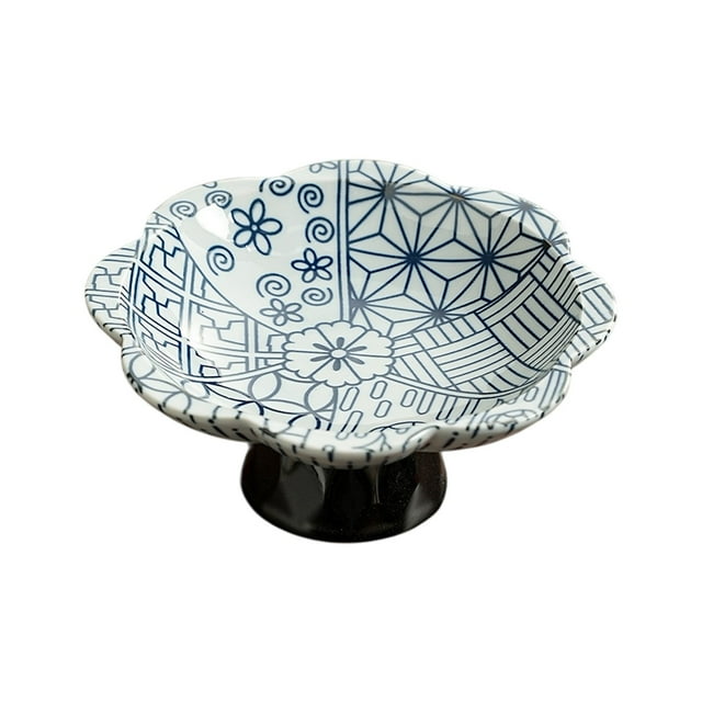 Chinese Blue And White Hand-painted Ceramic Tall Fruit Plates Delicate Pastries Tea High Footed Tray Nut Fruit Plates Dims Sum Plates