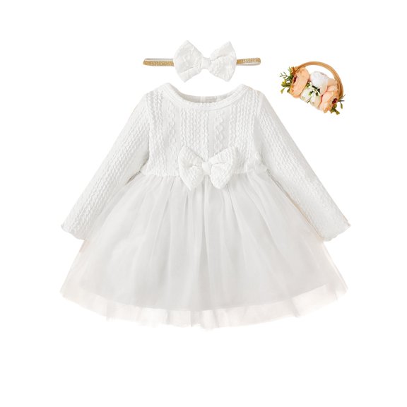 Vestido de Bebé Niña Renotemy Invierno 3-6 Meses Blanco para Boda