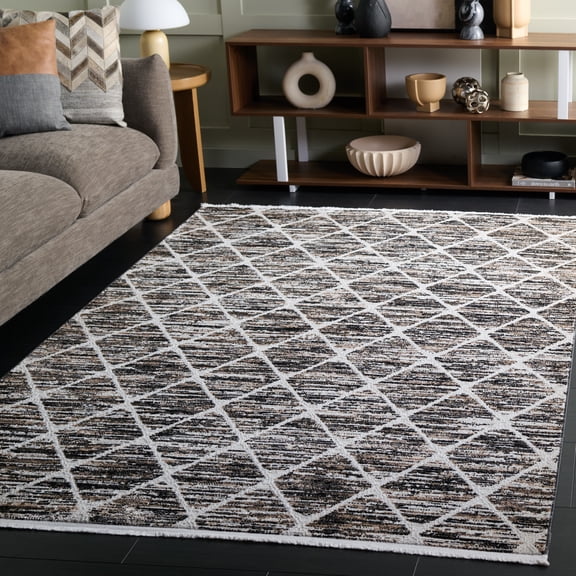 Safavieh Mila Harding Diamond Polyester Area Rug, Ivory/Black, 5'3" x 7'6"