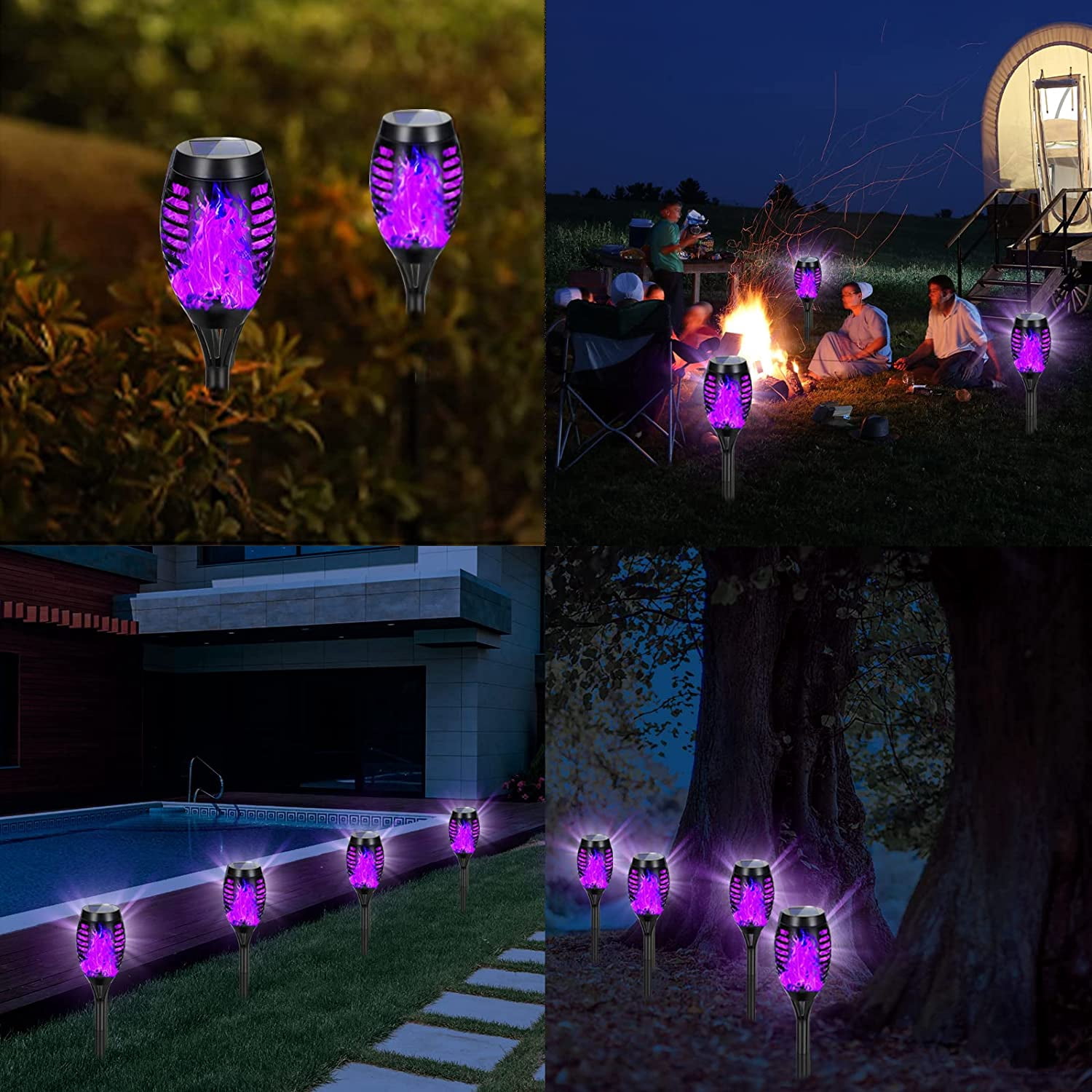 Solar Lights Outdoor, 4 Pack Solar Torch Light with Flickering Flame, Waterproof Outdoor Garden Lights for Yard, Torches for Outside Patio Pathway Decorations