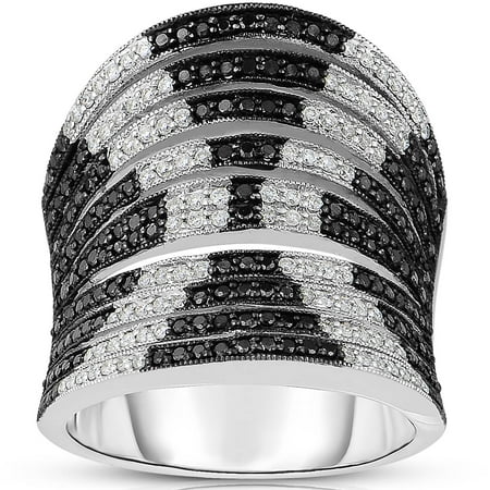 1 Carat T.W. Diamond 14kt White Gold Fashion Ring with Black and HI/I2I3 Quality Diamonds