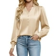 thumbnail image 2 of Women's Tops Dressy 2026 V-Neck Lantern Sleeve Blouses Satin Casual Ice Silk Tops Work Shirts Business Outfits, 2 of 9