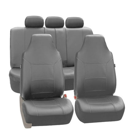 FH Group Royal PU Leather Full Set Airbag Compatible and Split Bench Car Seat Covers, Gray