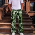 thumbnail image 2 of Men's Camo Cargo Pants Casual Elastic Drawstring Waist wide Leg Pants Lightweight Outdoor Hiking Relaxed Fit trousers with Multi Pockets Dark Green XXL, 2 of 7