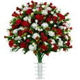 thumbnail image 5 of Sympathy Silks Artificial Cemetery Flowers Red and White Garden Mums 2 Bouquets & Saddle, 5 of 10