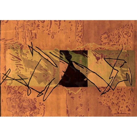 Ahgly Company Indoor Rectangle Abstract Orange Modern Area Rugs, 5' x 8'
