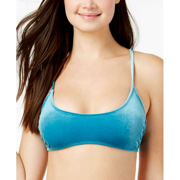 California Waves Women’s Crushed Velvet Bralette Bikini Top Swimsuit, Aqua, D