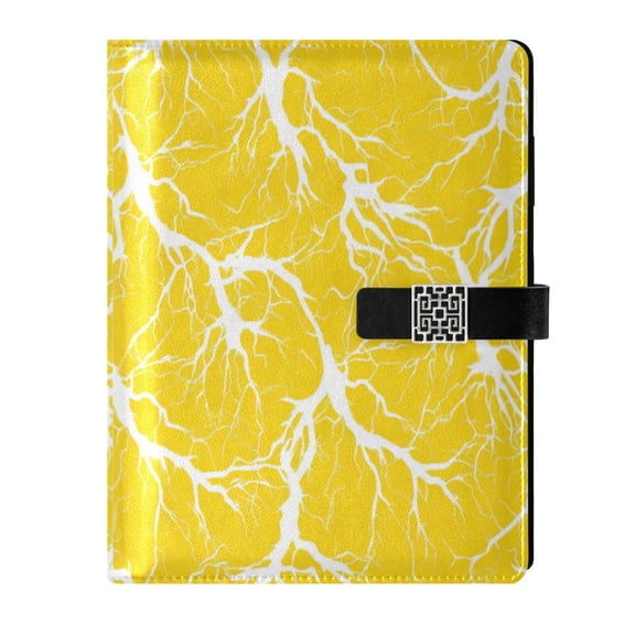 Premium Faux Leather Notebook - Refillable, Multi-Functional Organizer, 23.3x17cm, All-Season Use,Yellow Bolt