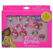 Barbie Accessory Set Includes: 2 beaded bracelets w/charm, 2 snap clips, 2 rings & Paddle Brush with hangtag