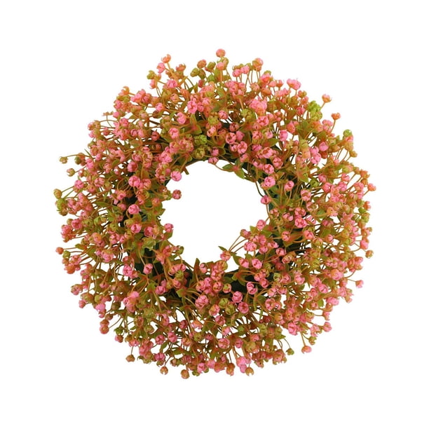Corona de puerta elegante y vívida, decorativa, de flores artificiales, corona de verano para rosa