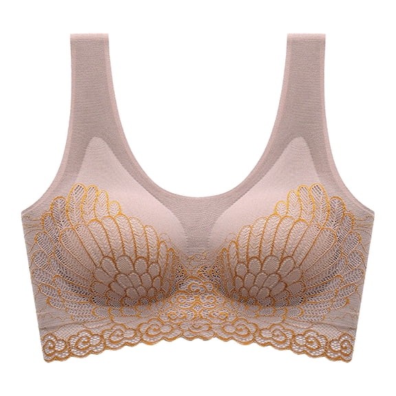 Bigersell Wireless Comfortable Bra Women Top Bra Wire-Free Underwear Vest Style Sport Lingerie Female T-Shirt Bra Big & Tall Polyester Lace Bra Style 585, Khaki XXL