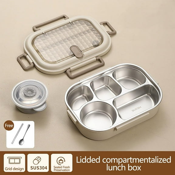 FHBVT Food Grade 304 Stainless Steel Insulated Bento Lunch Box with Sealed Compartments and Separate Soup Bowl for Hot Cold Meals Large Capacity 1000ml 1500ml Leak-Proof Easy Carry for School Work