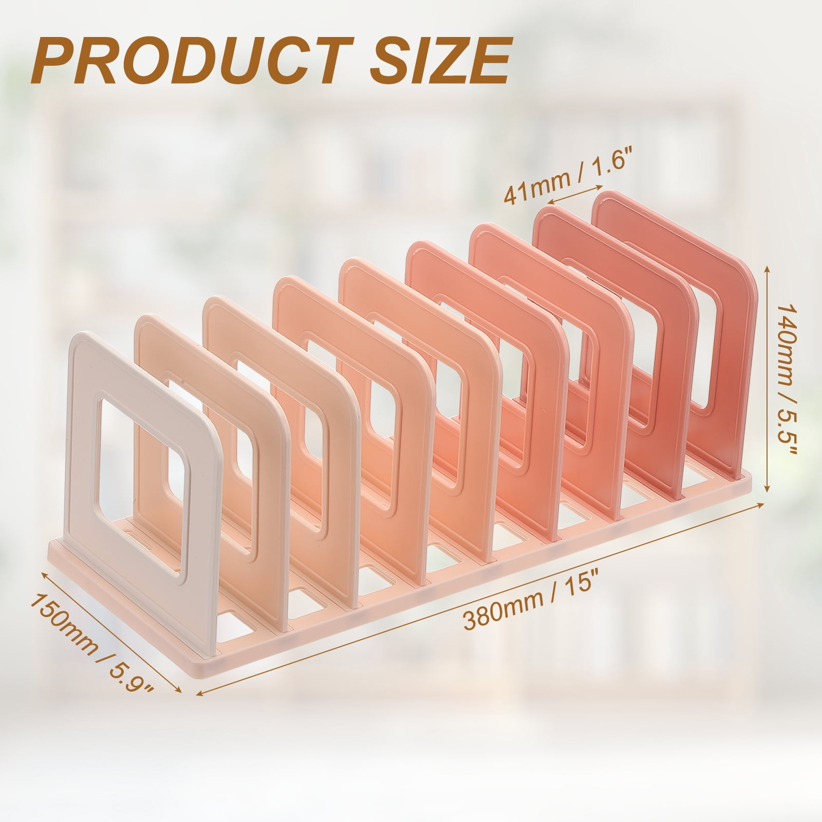 Uxcell Vertical Sorter for Desk, 8 Slots Plastics Adjustable File Organizer Desktop File Sorter Organizer for Office Desk Kitchen Shelf Storage Holder Paper Mail, Pink