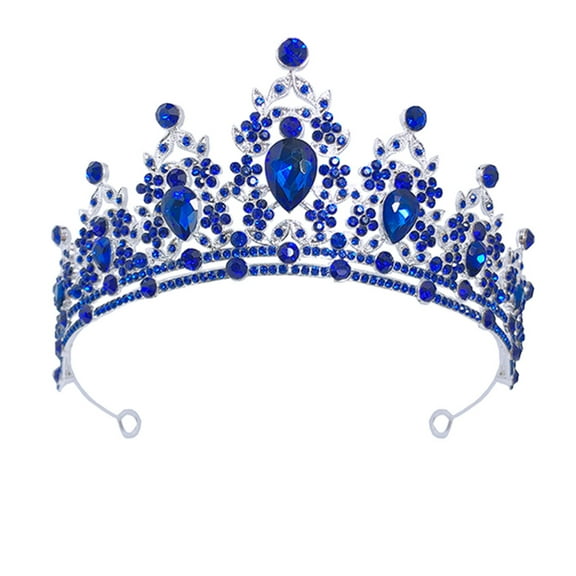 ADDHAT Crown Hairband Blue Rhinestone Bridal Tiara Wedding 1Pc 6X6X2In