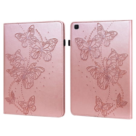 Dteck Case For Samsung Galaxy Tab A 8.0 T290/T295 Luxury Leather Butterfly Pattern Card Holder Wallet Case Kickstand Hybrid Rubber Folio Flip Protective Cover Pink