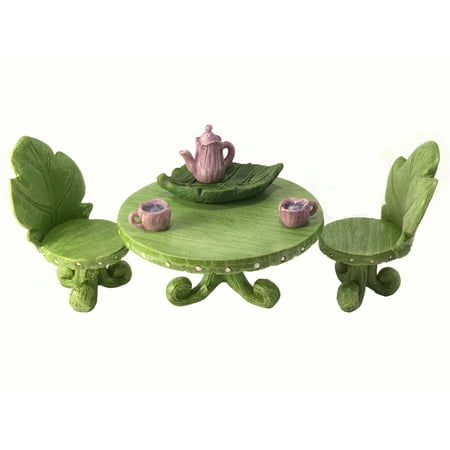 Miniature Fairy Garden Furniture set: Leaf Bistro Set with Tea Set for Fairies and Garden Gnomes Miniature Fairy Garden Furniture set: Leaf Bistro Set with Tea Set for Fairies and Garden Gnomes