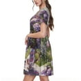 thumbnail image 2 of Picia Lilacs Teapot Scenic Painting Pattern Women's Short Sleeve Summer Dress Pleated Loose Swing Knee Length Short Sleeve Swing Dresses, 2 of 6