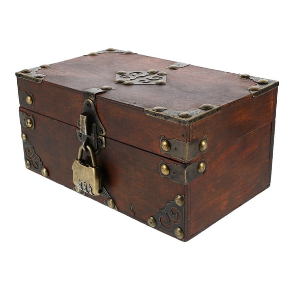FONDOTIN 1Set Square Decorative Padlock Wooden Box For Storage Holder In European Vintage Style 12In