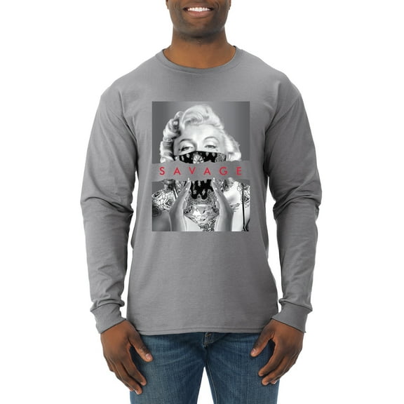Wild Bobby, Marilyn Savage Bandana, Streetwear, Men Long Sleeve Shirt, Heather Grey, Large