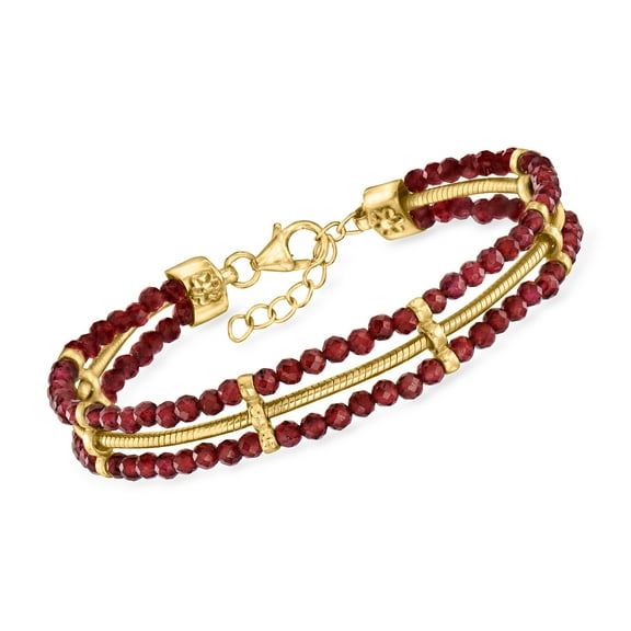 Ross-Simons 16.00 ct. t.w. Garnet Bead and Snake-Chain Bracelet in 18kt Gold Over Sterling, Women's, Adult
