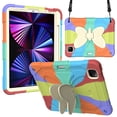 thumbnail image 3 of for iPad Pro 11 2022/2021/2020/2018/Air 4/Air 5 Case for Kids, with Butterfly Wings Kickstand Pencil Holder Shoulder Strap Heavy Duty Rugged 2 In 1 Silicone PC Cover, Colorful/Red, 3 of 9
