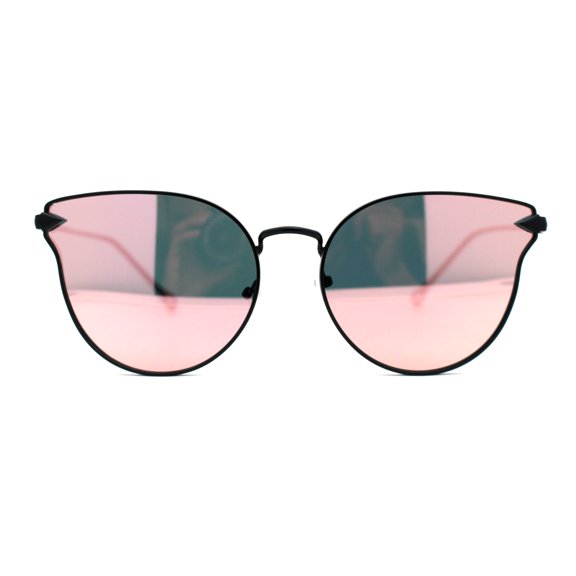 Womens Pink Mirror Panel Lens Cat Eye Horn Metal Rim Sunglasses Black