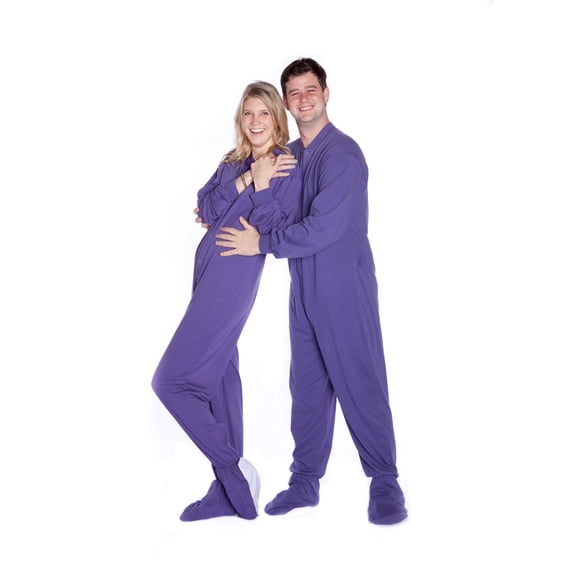 Big Feet Pjs Purple Jersey Knit Adult Footed Pajamas with Sleeper Rear Flap