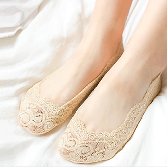 6 Pairs Women's Solid Color Shallow Cut Lace Silicone Non- Invisible Ankle Socks