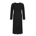 thumbnail image 3 of Cmfcve Women's Plus Size Business Dresses Round Neck Long Sleeve Black Maxi Dress Solid Color Professional Casual Long Dress, 3 of 5