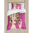 thumbnail image 3 of Vintage Duvet Cover Set Queen Size, Pop Art Blonde Woman Making OK Sign on Dotted Background Retro Comic Book Design, Decorative 3 Piece Bedding Set with 2 Pillow Shams, Multicolor, by Ambesonne, 3 of 3