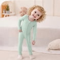 thumbnail image 4 of Nafuu Girls Bodysuits Solid Color Crew Neck Long Sleeve Soft Fiber Romper Outfit For Toddlers Everyday Party Wear With Matching Hat Baby Onesies,Light Green,3-6 Months, 4 of 9