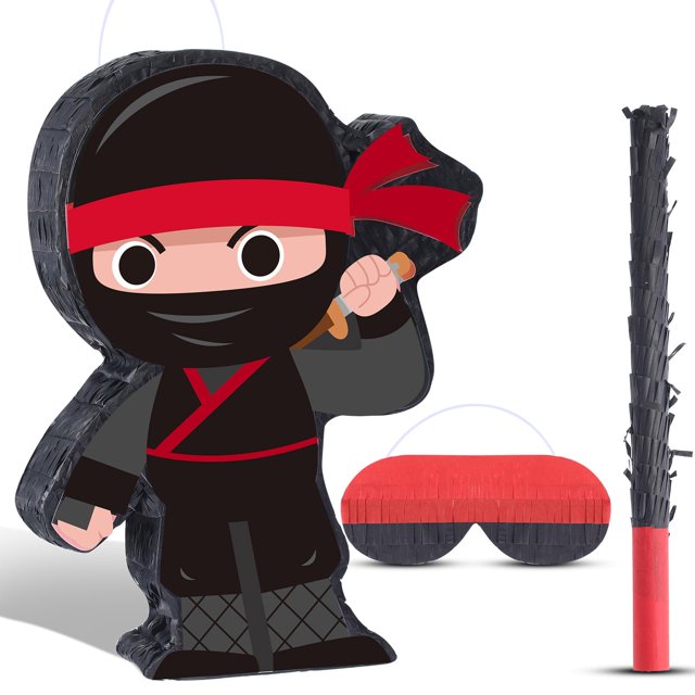 Piñata Harrycle Ninja Mini con venda en los ojos, bate y relleno de 42 cm