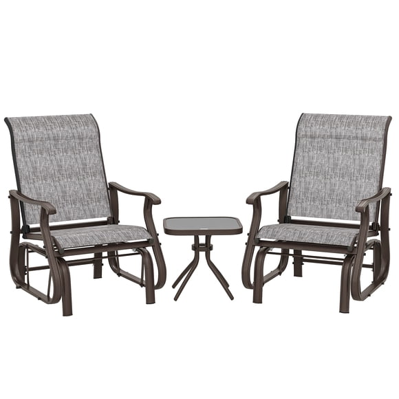 Outsunny 3PCs Glider Rocking Chairs with Table for Patio Garden, Grey