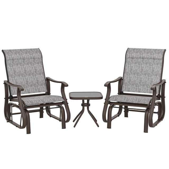 Outsunny Ensemble de 3 Chaises Berçantes à Glissière avec Table pour Patio et Jardin, Gris