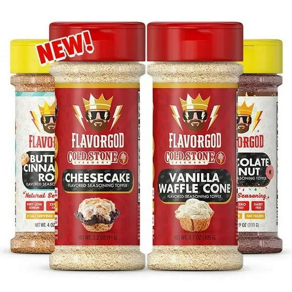 Cold Stone Creamery Ice Cream Seasoning Toppers by FlavorGod (4-Pack) - Healthy Dessert Toppers - 0 Calories, 0 Sodium, Kosher - Try with Coffee, Yogurt, Ice Cream, & Fruit - Dessert Lover Combo