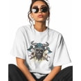 thumbnail image 2 of T Shirts for Women Short Sleeve Cotton Crewneck T-Shirt, Vintage Abstract Ox Skull Axe Tee Tops Casual Basic T-Shirts, XS-5XL White 3XL, 2 of 7