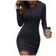thumbnail image 4 of Gibobby Vestido de manga larga Vestido de color sólido para mujer Cuello redondo Vestido de manga larga con cordones Vestido de moda informal con capucha de punto delgado(Negro,M), 4 of 5