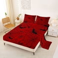 thumbnail image 2 of Homewish Gothic Halloween Spider Web Bed Sheets,Bat Spooky Pattern Full Size Sheets,Red Black,4pcs,1 Flat Sheet,1 Fitted Sheet and 2 Pillowcases, 2 of 6