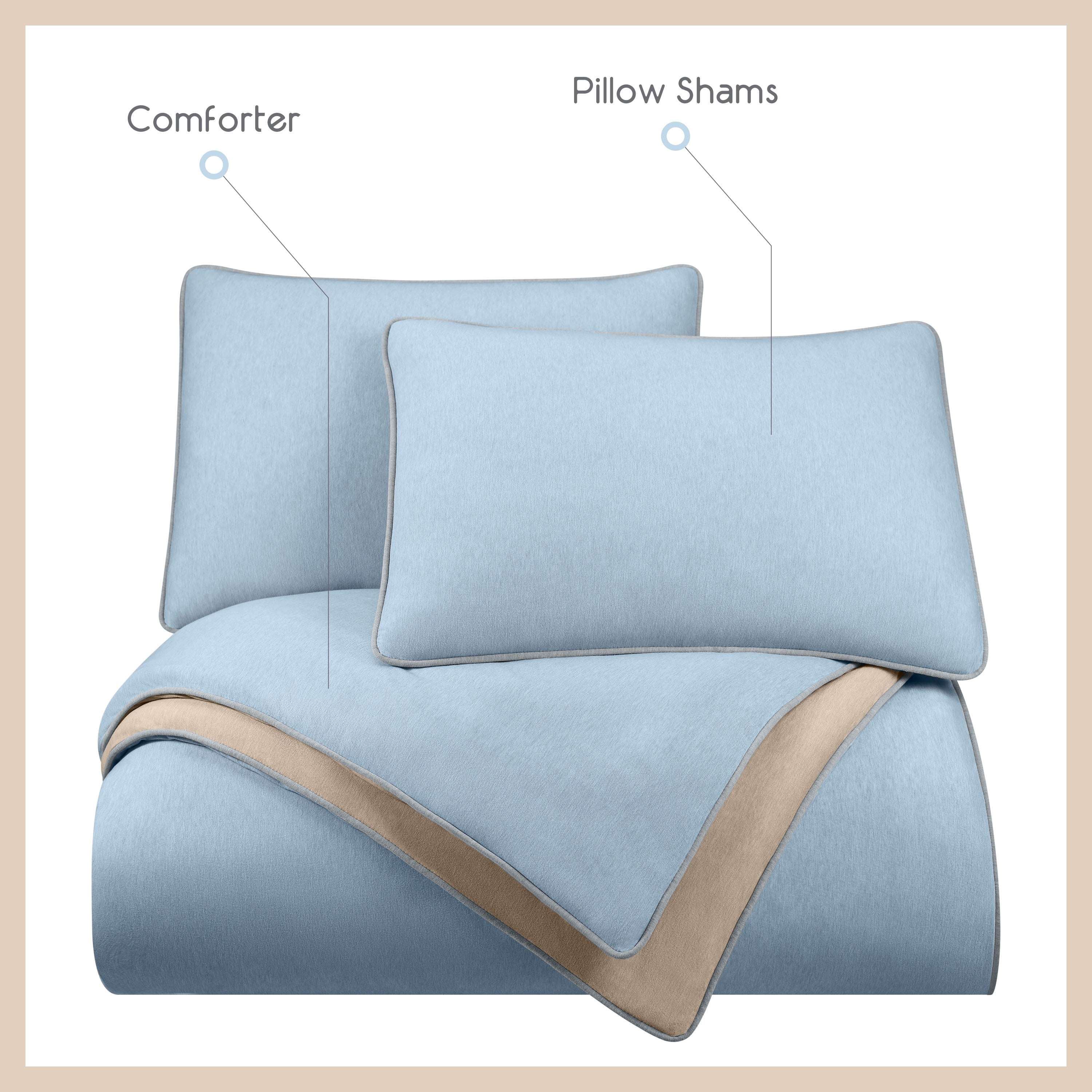 Vellux Jersey Knit 2-Piece Comforter Set, Cotton Blend, Twin, Blue/Taupe